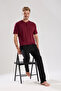 Men's Burgundy Button Collar Short Sleeve Pajama Set - 4