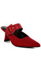 Women Microfiber Pointy Slip-On Mules in Red