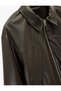 Zippered Long Sleeve Faux Leather Jacket with Pockets - 6