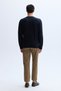Men's Navy Blue Jacquard Crew Neck Sweater - 2