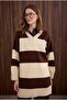 Striped V-Neck Sweater Bone-Brown
