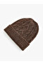 Folded Detailed Hair Braided Textured Knit Beanie - 2
