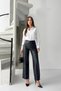 High Waist Women's Leather Ribbed Wide Leg Pants - Black