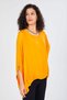 Women's Orange Italian Bat Sleeve Sequin Detailed Silk Blouse - 3