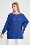Women's Cobalt Blue Italian Perforated Bat Sleeve Knitwear Sweater - 3