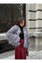 Gray Leopard Long Fur Premium Fur Coat Jacket - 7055 - 5