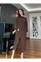 Brown Batwing Sleeve Flowy Stylish Dress - 2