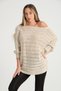 Women's Beige Italian Perforated Bat Sleeve Knitwear Sweater - 5