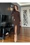 Brown Batwing Sleeve Flowy Stylish Dress - 5