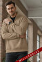 Men's Camel Stone Sand Beige Turtleneck Fleece-Lined Thread Fleece Inside Oversized Sweatshirt