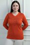 Women's V-Neck Front Glitter Detailed Plus Size Knitwear Blouse - 3