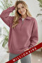 Women's Dusty Rose Pink Half Zip Polo Neck 3 Thread Fleece Inside Sweatshirt Fleece-Lined V Oversized Weatshirt