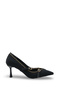 Women's High Heel Shoes with Thin Belt and Gold Detail - 3