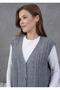 Women's Knitwear Lace-Like Knit Pocket Detailed Button Closure Wool Vest - 2