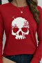 Women's Long Sleeve Crew Neck Skull Print Viscose Blouse - 2