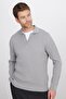 Men's Standard Fit Regular Cut Cotton Polo V-Neck Gray Sweater - 5