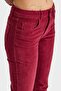 Women's Burgundy 26w5-35 Flared Fit Slim-Ribbed Velvet Fabric Trousers - 2