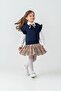 My Little One's Plaid Skirt Combination with a Sweater and Ruffled Sleeves - Navy Blue - 3