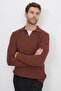 Men's Standard Fit Regular Cut Cotton Polo V-Neck Brown Sweater - 6