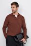 Men's Standard Fit Regular Cut Cotton Polo V-Neck Brown Sweater - 5