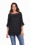 Flower Motif Lace Large Size Blouse Black