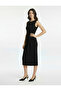 Crew Neck Slit Sleeveless Midi Length Pencil Dress with Accessory Detail - 2