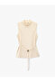 Mock Neck Sleeveless Belted Blouse