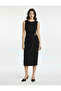 Crew Neck Slit Sleeveless Midi Length Pencil Dress with Accessory Detail
