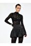 Transparent Slim Fit Mock Neck Long Sleeve Lace Blouse