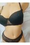 Black Lace Underwire Padded Bra and Lace Front Panties Set