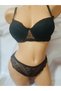 Black Lace Underwire Padded Bra and Lace Front Panties Set - 2
