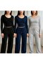 3 (Pieces) Black Gray Navy Blue Product Large Size Loose Cut Flexible Comfortable Fabric Sweatpants - 2