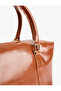 Faux Leather Handbag with Metal Accessories, Buckle and Zipper - 4