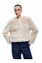 X Melis Ağazat - Suni Faux Fur Coat Cropped Long Sleeve Crew Neck