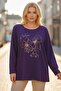 Italian Purple Pool Collar Long Sleeve Floral Leaf B Printed Casual O Oversized Knitwear Blouse 75 75