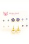 White Purple Pink Colored Stone Children's Earring Set with Bow Flower Butterfly Design - 2