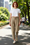 Women's Khaki High Waist Harem Cut Lace-Up Pants Functional Durable Quality Aesthetic - 2