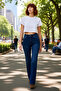 Women's Dark High Waist Flare Denim Pants Functional Durable Quality Comfortable Aesthetic - 2