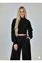 Women's Black Thick Hair Knit Half Turtleneck Crop Sweater - 4