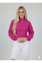 Women's Fuchsia Pink Thick Hair Knit Half Turtleneck Sweater - 3
