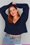 Wide V-Neck Knitwear Crop Sweater - 2