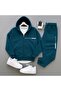 Petrol Blue New Season Balance Lettered 3-Thread Cardigan-Sweatsuit 2-Piece Set - 3