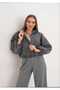 Mock Neck Cashmere Fabric Lined Balloon Sleeve Zippered Coat Women
