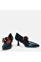 Large Size Genuine Leather Stiletto 41-42-43-44-Petrol Blue Patent Leather - 3