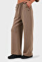 Regular Fit Elastic Waist Wide Leg Button Detailed Trousers Pants 6888573