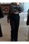 Women's Black High Waist No Show Thick and Lace-Up Knitwear Palazzo Pants - 3