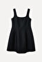 Women's Black Linen Blend Square Neck Mini Dress - 6