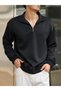 Men's Black Half Zipper Oversized Polo Neck Sweatshirt - 3