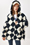 Hooded Patterned Oversized Plush Coat Lci0064 Black Bone - 3