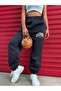 Women's Black California Printed Oversize Tracksuit with Elastic Legs - 3